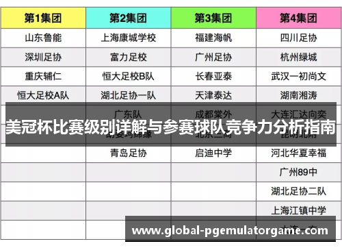 美冠杯比赛级别详解与参赛球队竞争力分析指南
